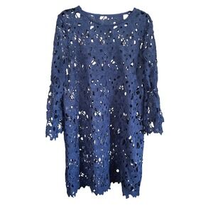 Lace Mini Dress Navy Blue‎ Floral Bell Sleeve Party Cocktail Size Large